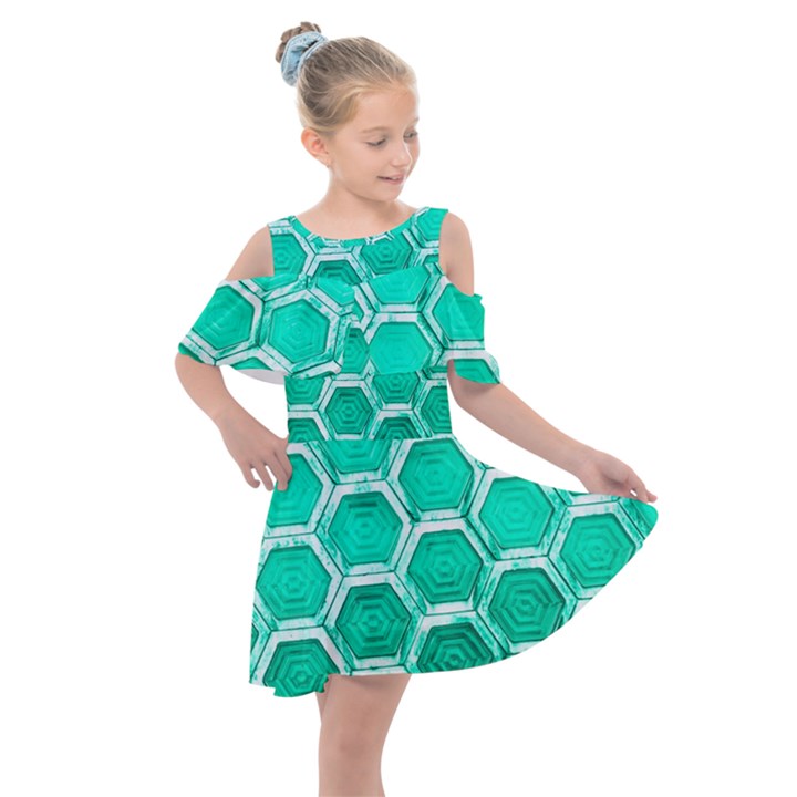 Hexagon Windows Kids  Shoulder Cutout Chiffon Dress