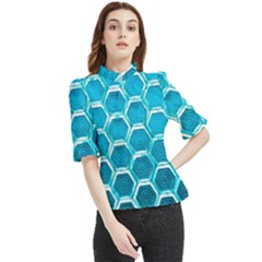 Hexagon Windows Frill Neck Blouse