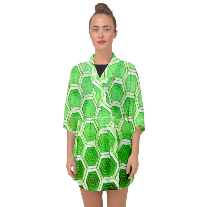 Hexagon Windows Half Sleeve Chiffon Kimono