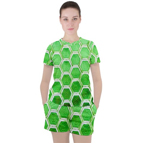 Hexagon Windows Women s Tee And Shorts Set by essentialimage