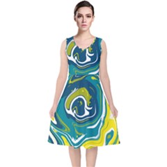 Vector Vivid Marble Pattern 14 V-neck Midi Sleeveless Dress  by goljakoff