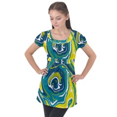 Vector Vivid Marble Pattern 14 Puff Sleeve Tunic Top by goljakoff