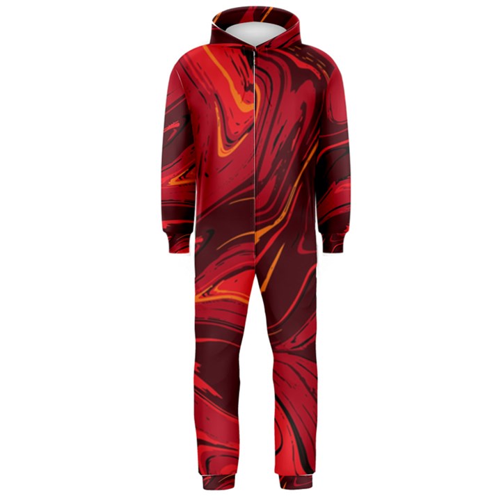 Red Vivid Marble Pattern Hooded Jumpsuit (Men) 