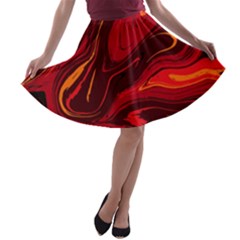 Red Vivid Marble Pattern A-line Skater Skirt by goljakoff