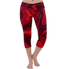 Red Vivid Marble Pattern Capri Yoga Leggings by goljakoff