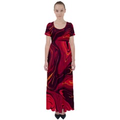 Red Vivid Marble Pattern High Waist Short Sleeve Maxi Dress by goljakoff