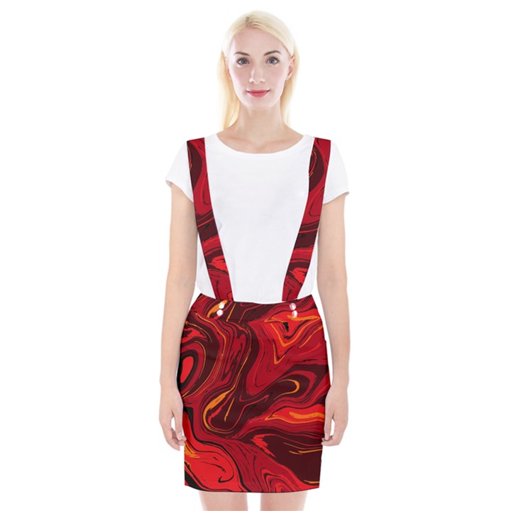 Red Vivid Marble Pattern Braces Suspender Skirt