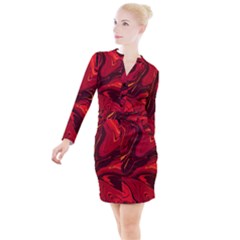 Red Vivid Marble Pattern Button Long Sleeve Dress by goljakoff