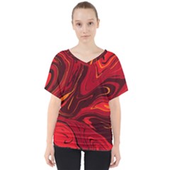 Red Vivid Marble Pattern V-neck Dolman Drape Top by goljakoff