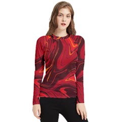 Red Vivid Marble Pattern Women s Long Sleeve Rash Guard by goljakoff