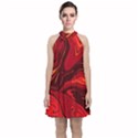 Red Vivid Marble Pattern Velvet Halter Neckline Dress  View1