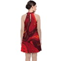 Red Vivid Marble Pattern Velvet Halter Neckline Dress  View2