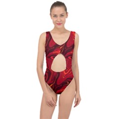 Red Vivid Marble Pattern Center Cut Out Swimsuit by goljakoff