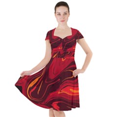 Red Vivid Marble Pattern Cap Sleeve Midi Dress by goljakoff