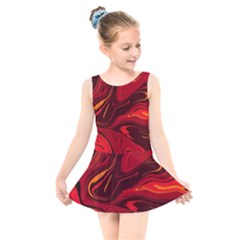 Red Vivid Marble Pattern Kids  Skater Dress Swimsuit by goljakoff