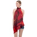 Red Vivid Marble Pattern Halter Asymmetric Satin Top View1