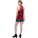 Red Vivid Marble Pattern Halter Asymmetric Satin Top View2