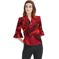 Red Vivid Marble Pattern Loose Horn Sleeve Chiffon Blouse