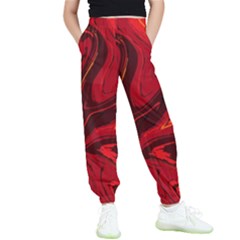 Red Vivid Marble Pattern Kids  Elastic Waist Pants by goljakoff