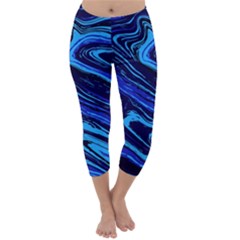 Blue Vivid Marble Pattern 16 Capri Winter Leggings  by goljakoff