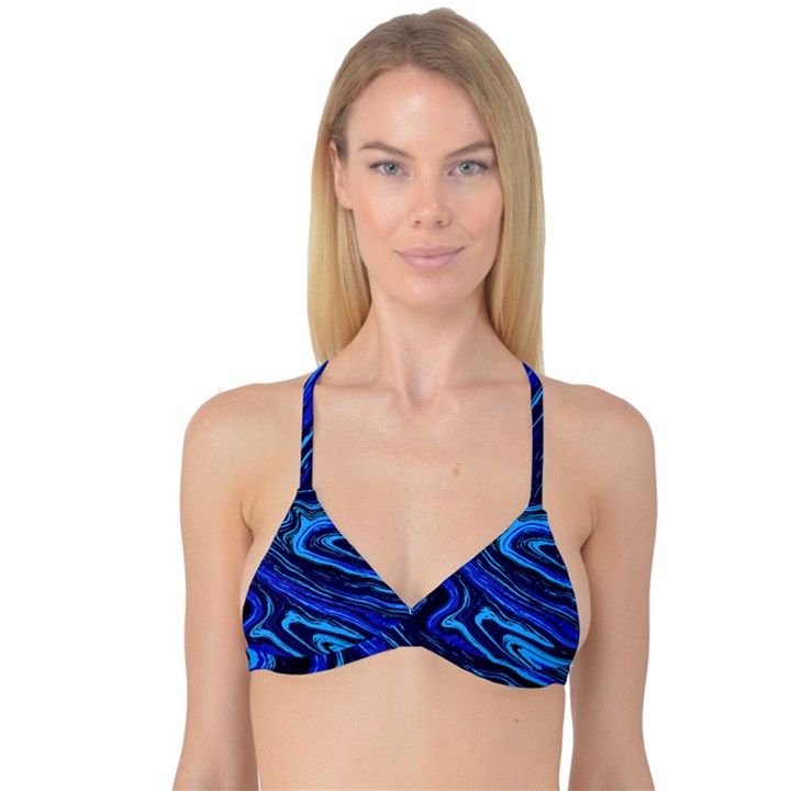 Blue Vivid Marble Pattern 16 Reversible Tri Bikini Top