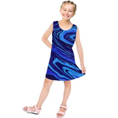 Blue Vivid Marble Pattern 16 Kids  Tunic Dress by goljakoff