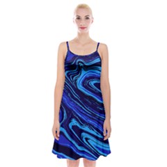 Blue Vivid Marble Pattern 16 Spaghetti Strap Velvet Dress by goljakoff