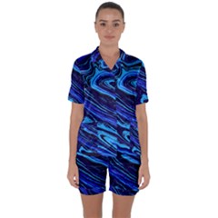 Blue Vivid Marble Pattern 16 Satin Short Sleeve Pajamas Set by goljakoff