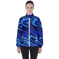 Blue Vivid Marble Pattern 16 Women s High Neck Windbreaker by goljakoff