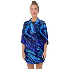 Blue Vivid Marble Pattern 16 Half Sleeve Chiffon Kimono by goljakoff