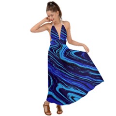 Blue Vivid Marble Pattern 16 Backless Maxi Beach Dress by goljakoff