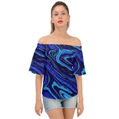 Blue Vivid Marble Pattern 16 Off Shoulder Short Sleeve Top by goljakoff