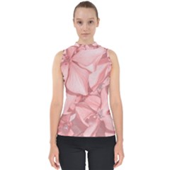 Coral Colored Hortensias Floral Photo Mock Neck Shell Top by dflcprintsclothing