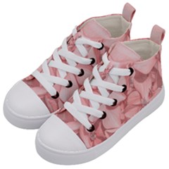 Coral Colored Hortensias Floral Photo Kids  Mid-top Canvas Sneakers by dflcprintsclothing