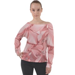 Coral Colored Hortensias Floral Photo Off Shoulder Long Sleeve Velour Top by dflcprintsclothing