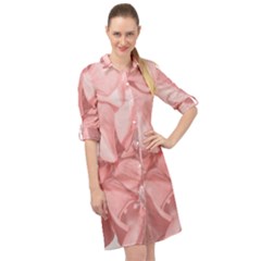 Coral Colored Hortensias Floral Photo Long Sleeve Mini Shirt Dress by dflcprintsclothing