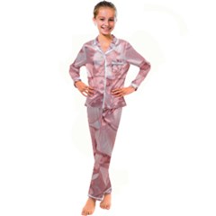 Coral Colored Hortensias Floral Photo Kid s Satin Long Sleeve Pajamas Set by dflcprintsclothing