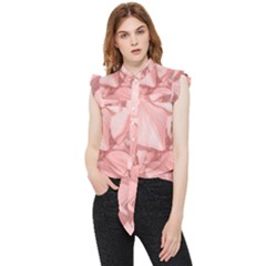 Coral Colored Hortensias Floral Photo Frill Detail Shirt by dflcprintsclothing