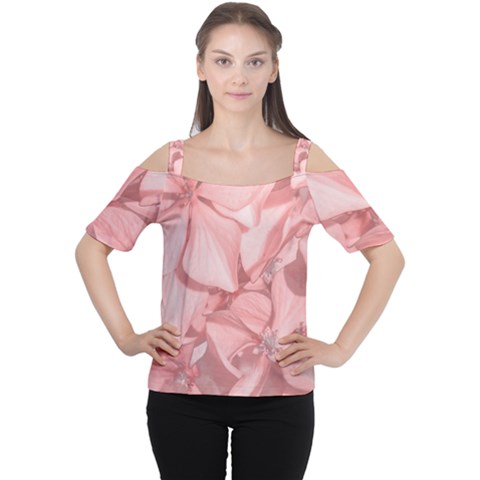 Coral Colored Hortensias Floral Photo Cutout Shoulder Tee by dflcprintsclothing