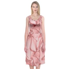 Coral Colored Hortensias Floral Photo Midi Sleeveless Dress by dflcprintsclothing