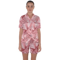 Coral Colored Hortensias Floral Photo Satin Short Sleeve Pajamas Set by dflcprintsclothing