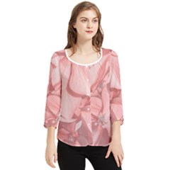 Coral Colored Hortensias Floral Photo Chiffon Quarter Sleeve Blouse by dflcprintsclothing