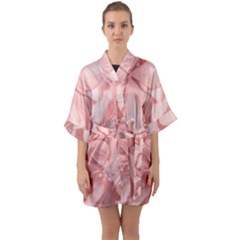 Coral Colored Hortensias Floral Photo Half Sleeve Satin Kimono  by dflcprintsclothing