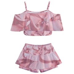 Coral Colored Hortensias Floral Photo Kids  Off Shoulder Skirt Bikini