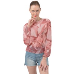 Coral Colored Hortensias Floral Photo Banded Bottom Chiffon Top by dflcprintsclothing