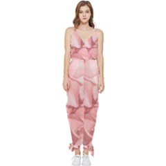 Coral Colored Hortensias Floral Photo Sleeveless Tie Ankle Jumpsuit