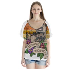 Possum - Mentally Sick Physically Thick V-neck Flutter Sleeve Top by Valentinaart