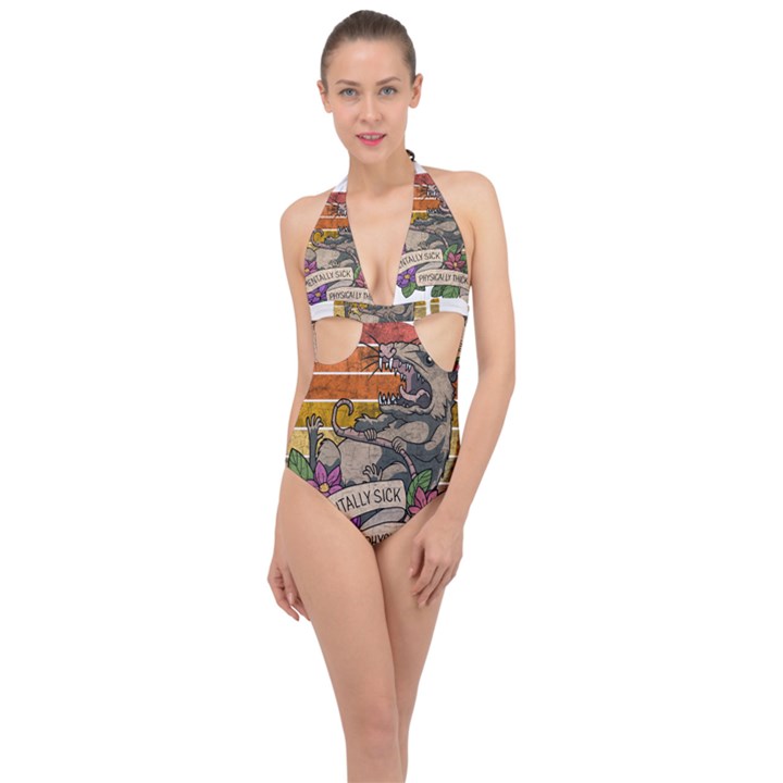 Possum - Mentally Sick Physically Thick Halter Front Plunge Swimsuit