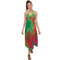 Watermelon Tie Dye Halter Tie Back Dress  by DressitUP