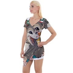 Possum - Be Urself Short Sleeve Asymmetric Mini Dress by Valentinaart